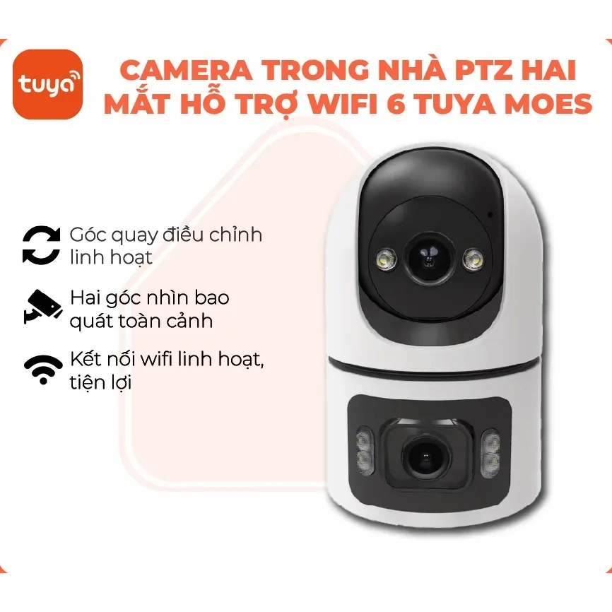 Camera Tuya Smart Life Moes trong nhà hai góc nhìn