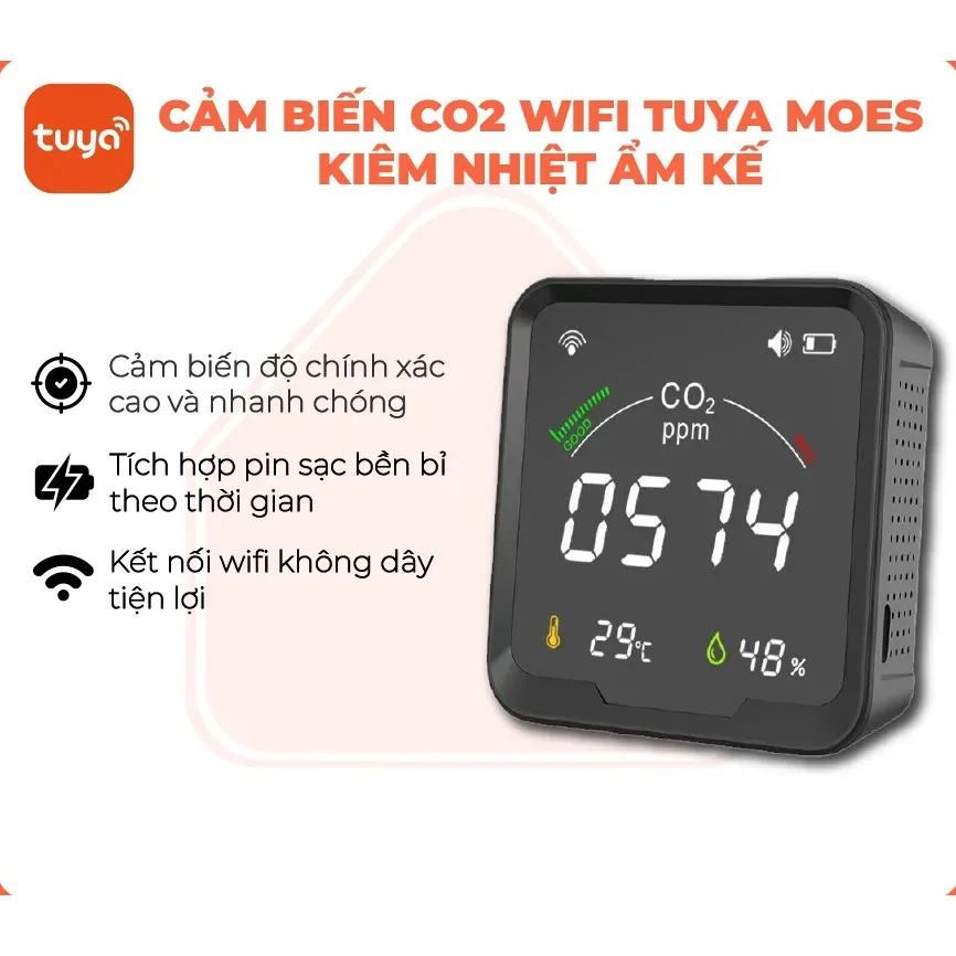 Cảm biến CO2 thông minh Tuya Smart Life Moes – Wifi