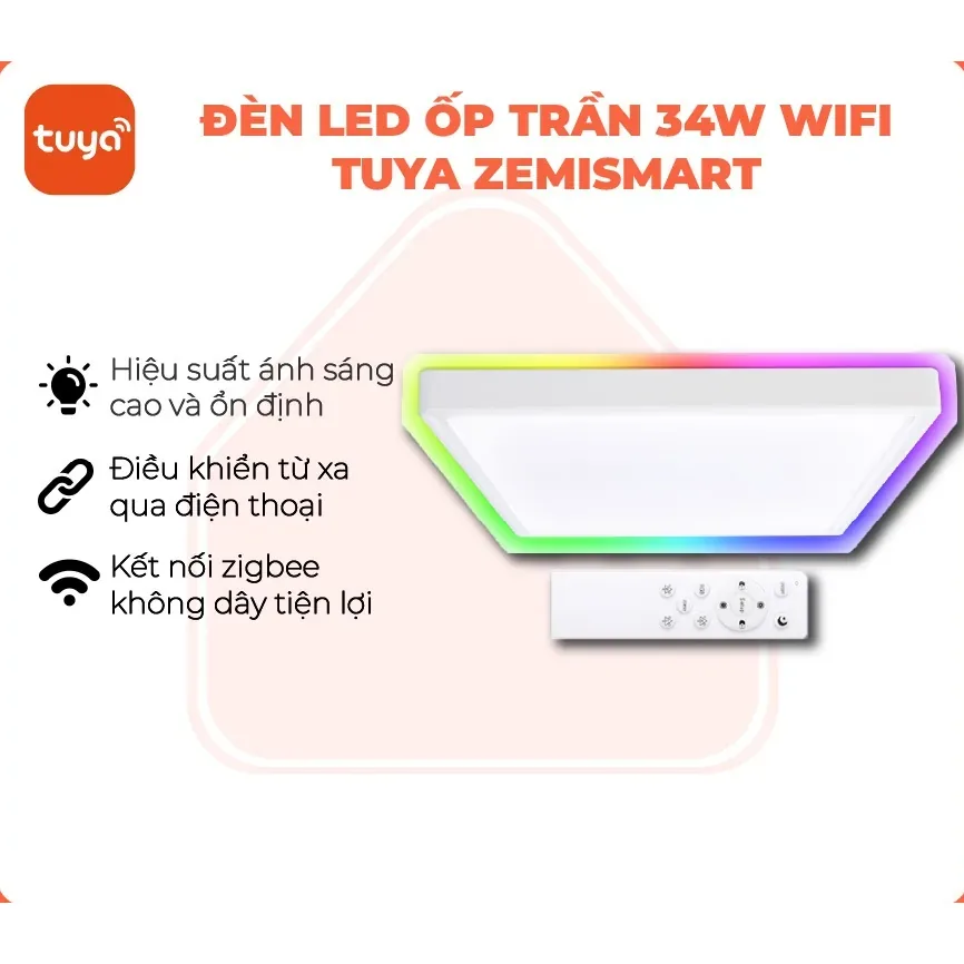 Đèn ốp trần thông minh wifi Tuya Smart Life Zemismart 2 lớp đèn 34W